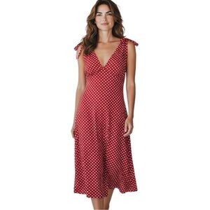 Pinup Couture Large Red White Retro-Vibe Polka Dot Tie Sleeve Dress